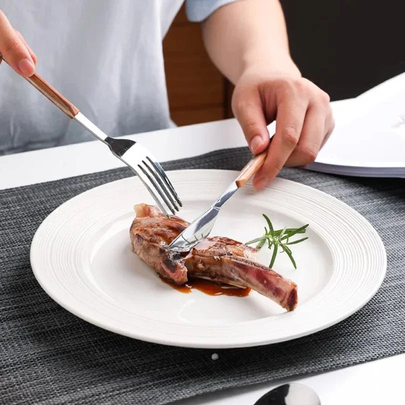 Stainless Steel Imitation Wooden Handle Cutlery Western Tableware Qme