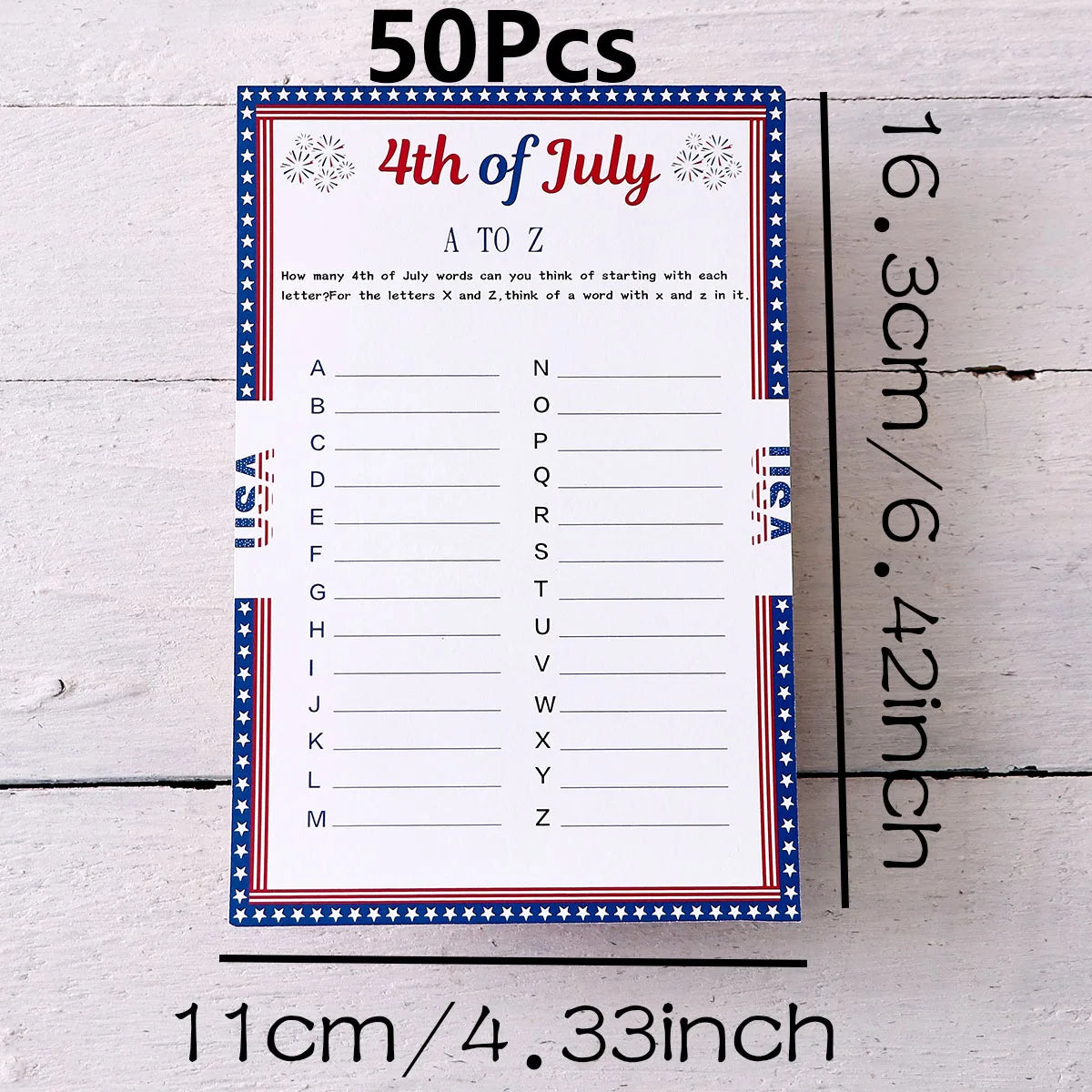 5–50Pcs “A to Z” Themed Game Cards with Star Borders—Creative Independence Day Gifts, Board Games, and Party Supplies Qme White-50Pcs