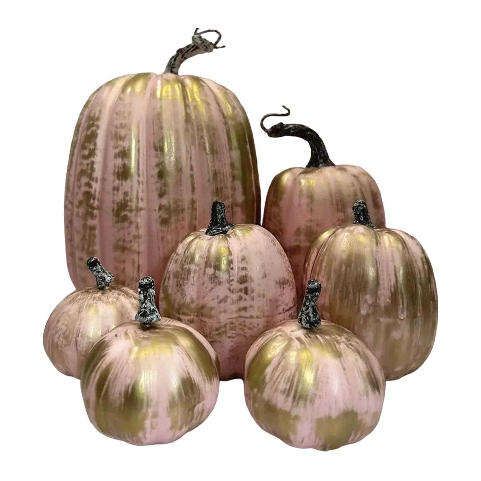 7PCS Multi-size Artificial Pumpkin Set for Halloween Decorations Rustic Fall Thanksgiving Centerpiece Table Ornaments Qme Gold One Size