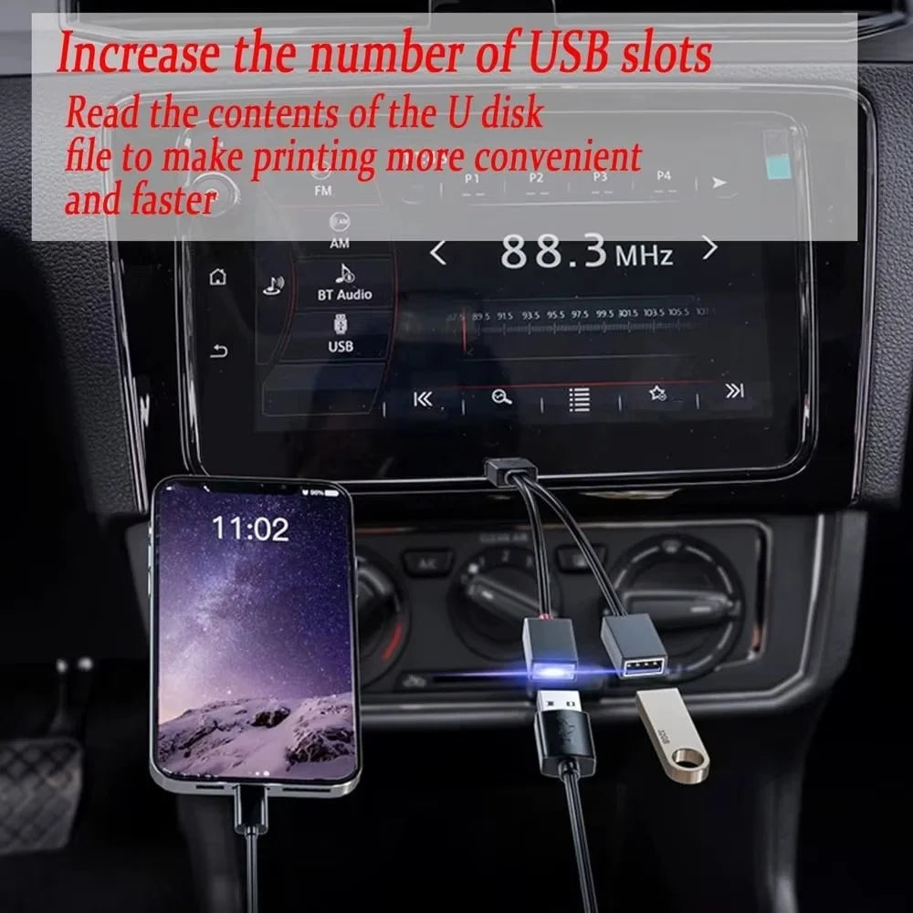 2 in 1 Out USB HUB Car USB Splitter Cable USB Multifunction Adapter Charging Cable For iPhone Huawei Samsung Xiaomi Smart Phone Qme