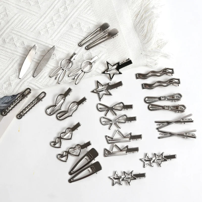 Y2K Silver Hairpins Women Girls Star Hair Clip Multiple Styles Qme 28pcs