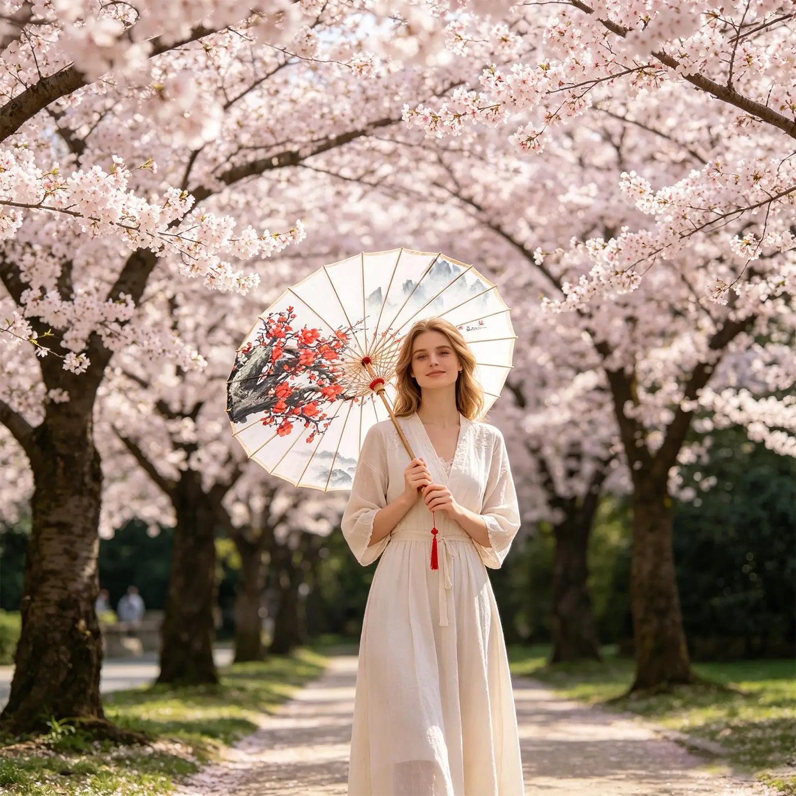 Decorative Umbrella Elegant Chinese Silk Cosplay Decoration Parasol Qme