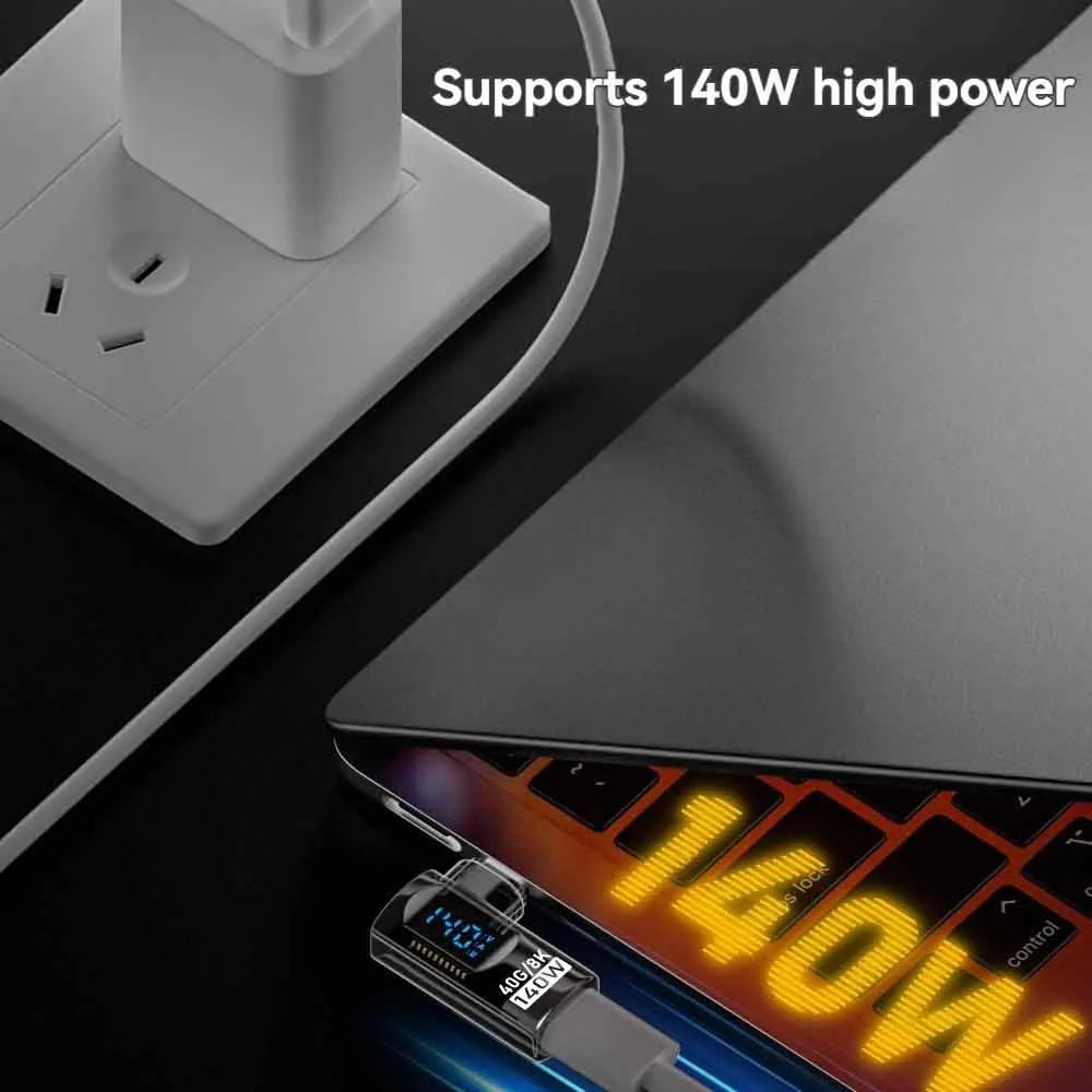 USB 4 Type C Adapter 40Gbps 140W 90 Degree USB C Adapter for Thunderbolt 4 3 Cable Connector Right Angle U Shape Digital Display Qme