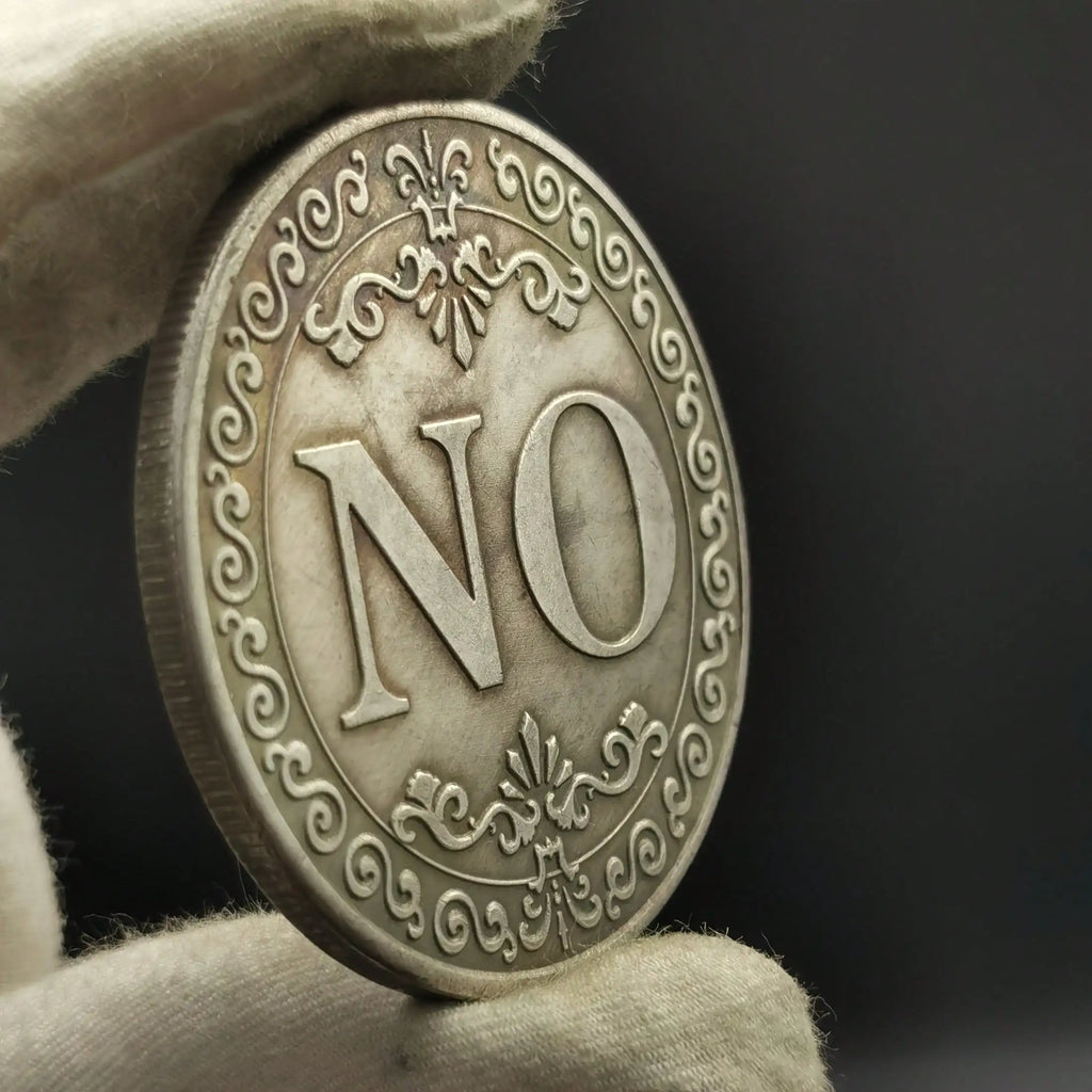 Decision Lucky Coin Double Sided Yes No Antique Silver Gray Qme