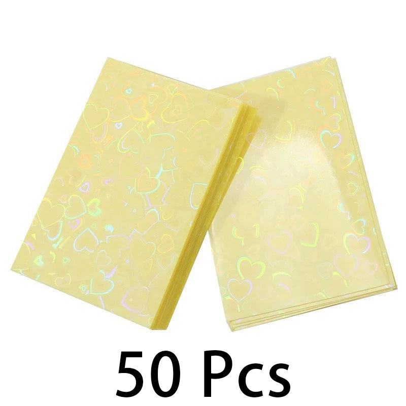 50Pcs Heart Bling Photocard Sleeves,Glitter Laser Card Protector Holder Photo Card Films Cards Protector Photo Cards Protective Qme yellow