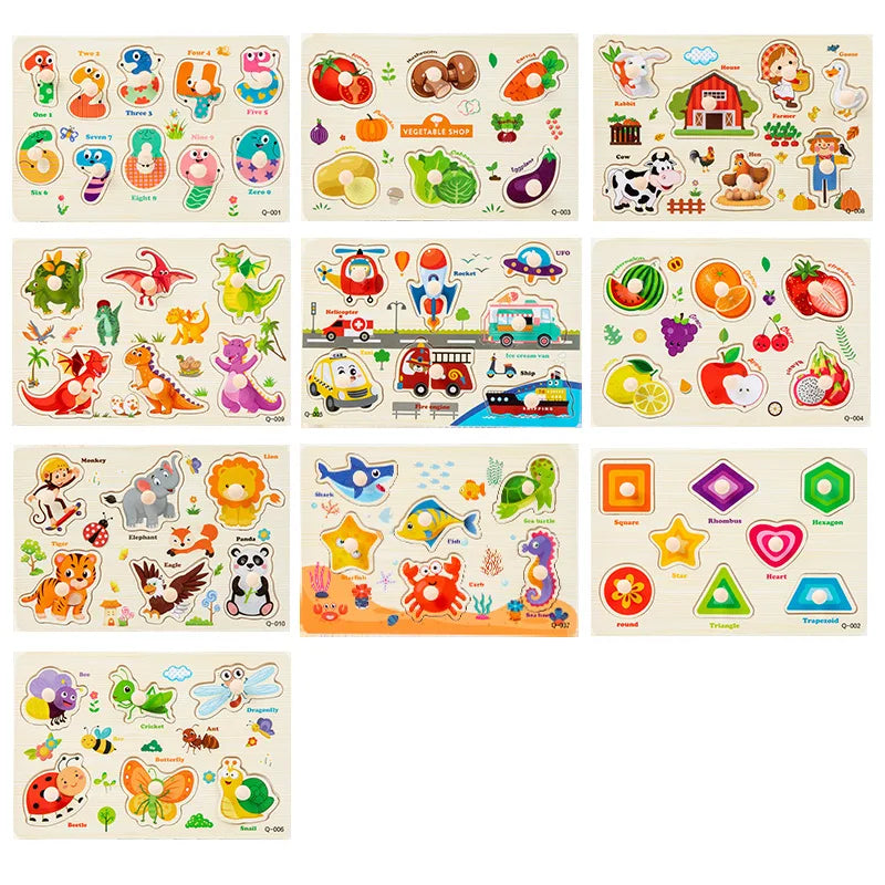 Baby Cognitive Puzzle Handheld Board Number Animal Fruit Shape Early Qme