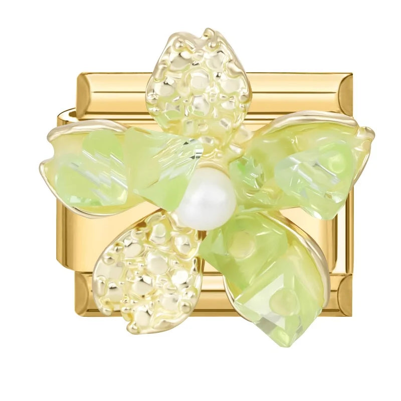 2026 Fashion Vintage Golden Pearl Flowers Gourd Shiny CZ Butterfly Italian Charms Fit 9mm Stainless Steel Bracelet Jewelry Gift Qme Style 13