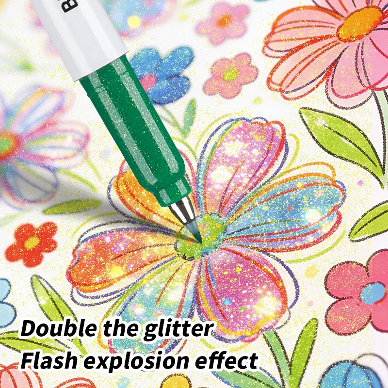 24 Colors Glitter Brush Art Pens – Dazzling Sparkle Markers with Acrylic Ink for Rock Ceramic Fabric Canvas & More Art Craft Qme