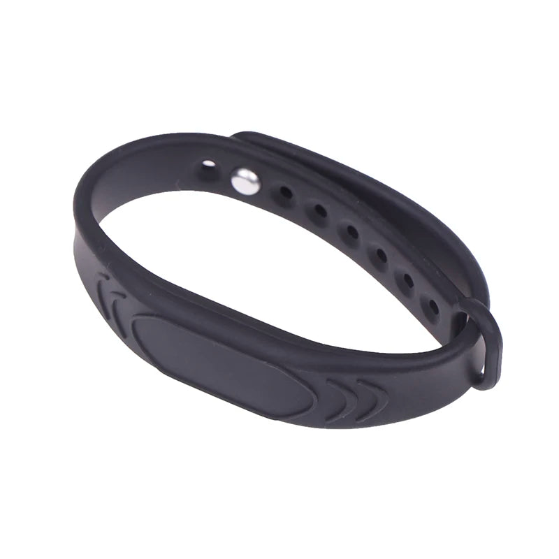 Adjustable Pure Black Silicone RFID Wristband 125KHz 13 56MHz 14443A Qme