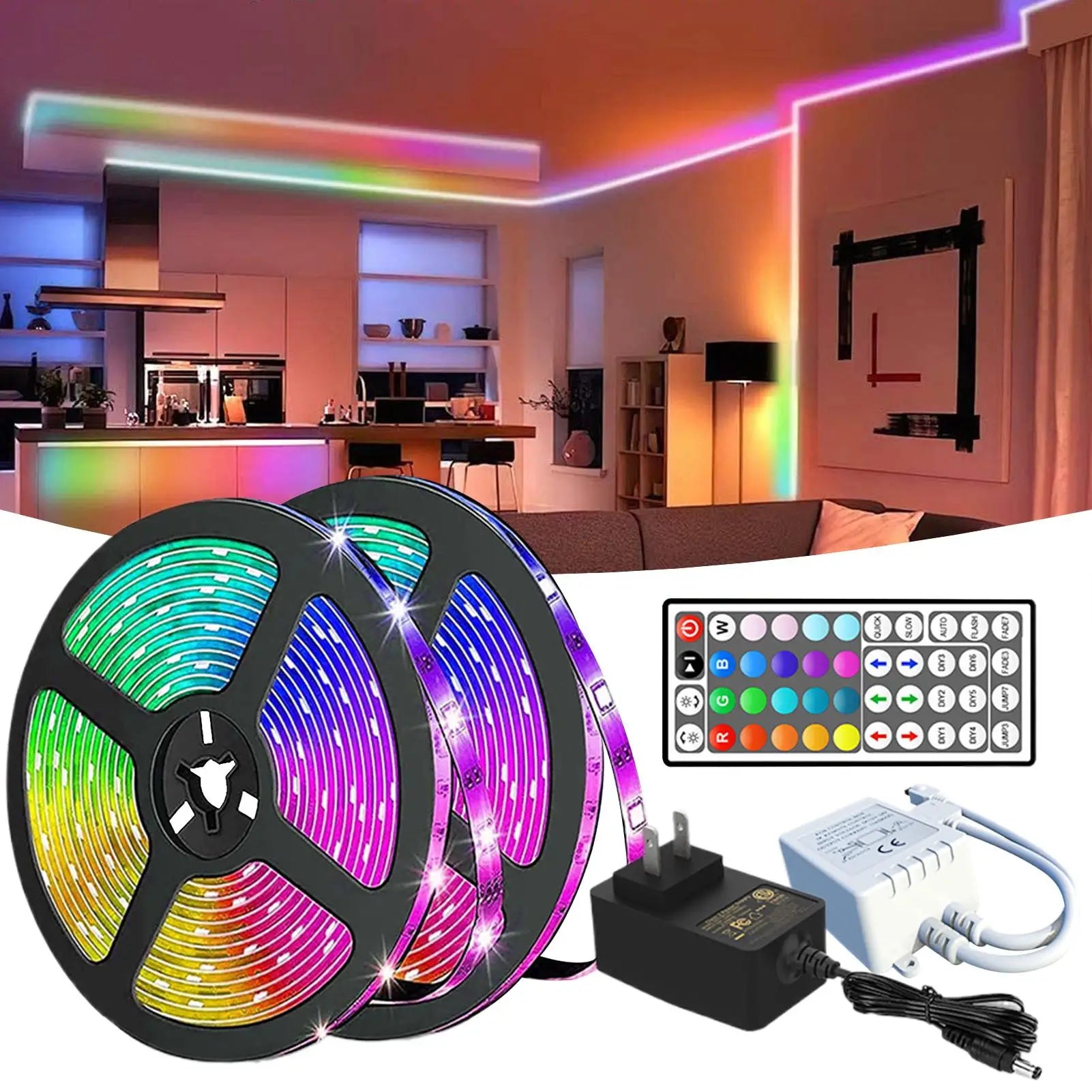 LED Lights Strip Changing 12V Music Syncing Remote Control Adhesive Qme