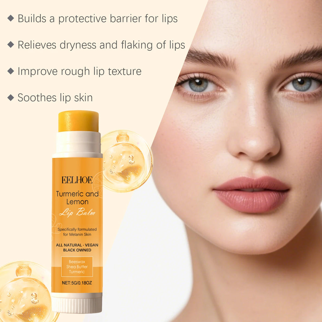 Turmeric Lemon Lip Balm Brightening Moisturizing Softens Lip Skin Protective Lip Care Cream for Dry Chapped Lips Daily Hydrating Qme