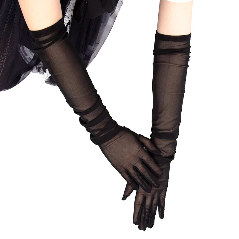Fashion Sexy Lace Thin Transparent Long Gloves Seamless Elasticity Qme