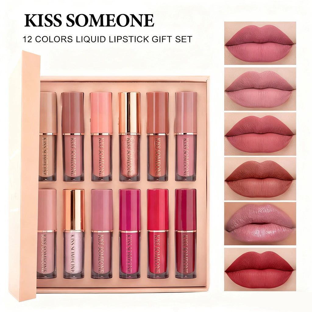 12 Colors Matte Lipstick Set Petansy Liquid Lipstick Kit Long Lasting Waterproof Lip Gloss Set with Gift Box Qme