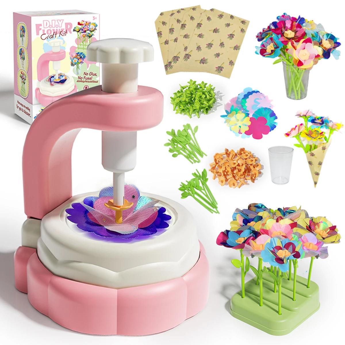 Fabric Flower Bouquets Toys DIY Craft Kits Toys for Kids Handmade Flowers Market Toy Girls Christmas Birthday Gift Qme DIY Flower Set