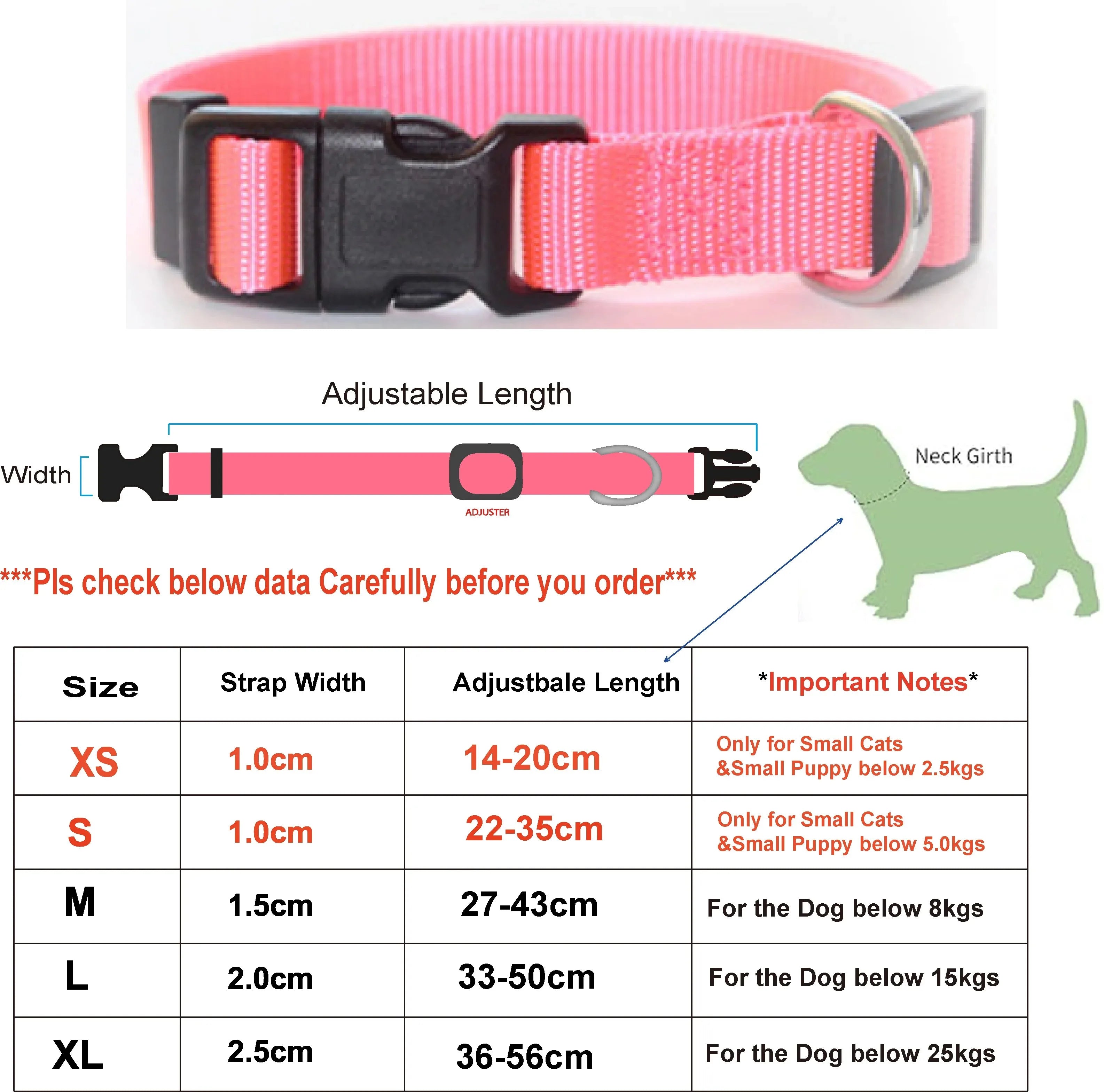 A Adjustable Pet Collars Nylon Puppy Kitten Collar Strong And Durable Neck Band Suitable For Small And Medium Dogs And Cats Qme rose red XL 2.5 (36-56)cm