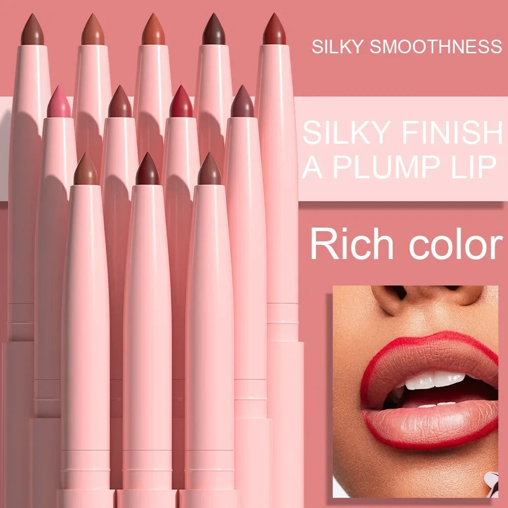 6PC Velvet Matte Lipstick Pen Nude Brown Lip Liner Pencil Kit Smooth Rose Red Pigment Waterproof Long Lasting Dye Cheek Lip Tint Qme