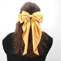 Elegant Bow Ribbon Hair Clip for Women Fashion Solid Satin Black Clip Simple Hairpin Headband with Clips Girls Hair Accessories Qme Gold