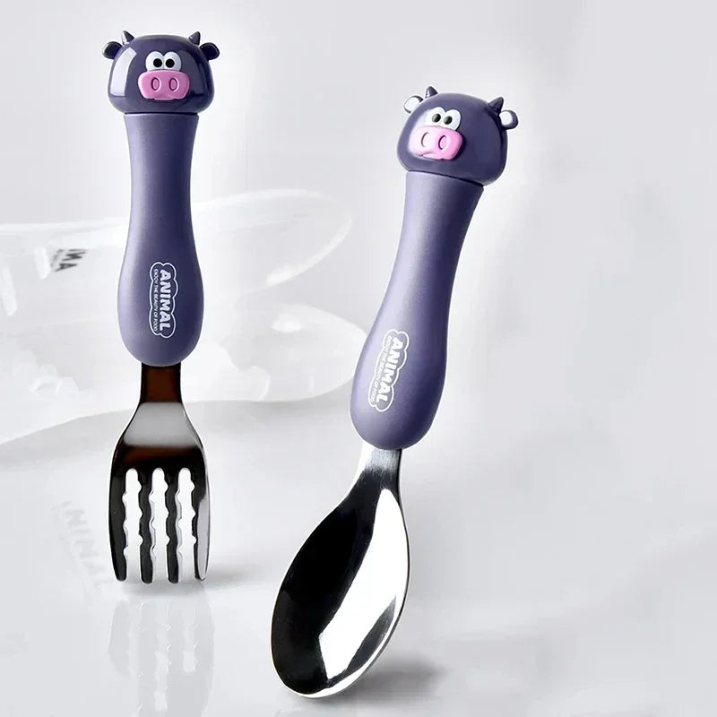 Cartoon Animal Kids Spoon and Fork Set Dessert Spoon for Children Fork Baby Tableware Gadgets Children's Cutlery Kids Favours Qme