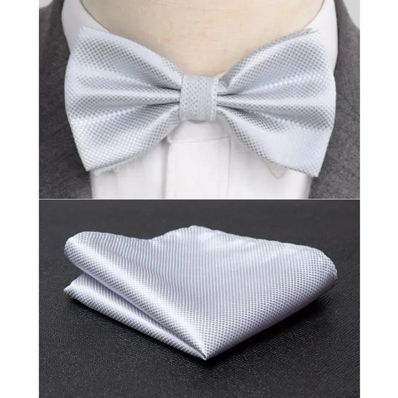 Men Bowtie Cravat Set Solid Fashion Butterfly Party Wedding Bow Ties Girls Formal Dress Tie Mens Bowknot Fashion Accessories Qme Light Grey