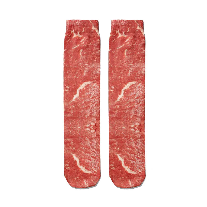 Very Popular Pork Belly Printed Socks Women's Happy Food Kawaii Qme style9 One Size