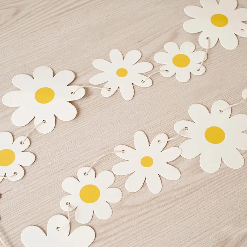 Daisy Banner Birthday Party Burlap White Flower Garland Confetti Flag Qme