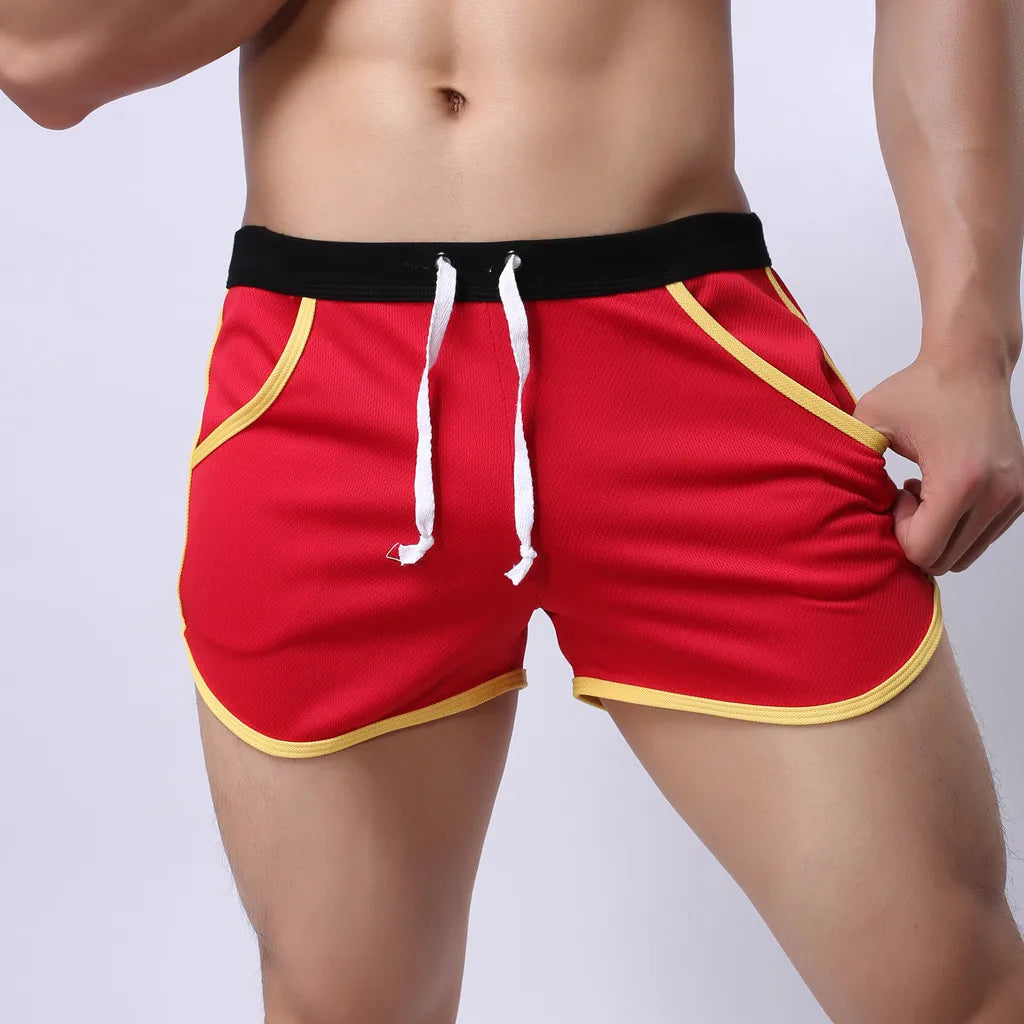 Men's Running Quick-dry Beach Trousers Sports Short Pants Elastic Joggers Bodybuilding Shorts Casual Homme Swimming Shorts Qme Red M