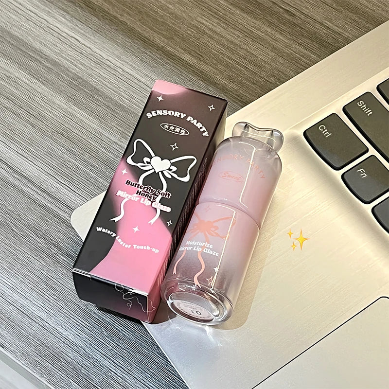 Bowknot Black Pink Mirror Lip Gloss Non-cup Staining Long-lasting Qme