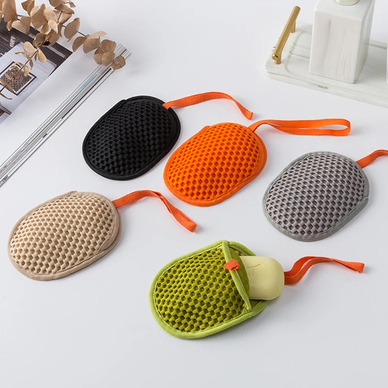 2-in-1 Bath Loofah Glove Double-sided Exfoliating Lathering Tool Soap Qme