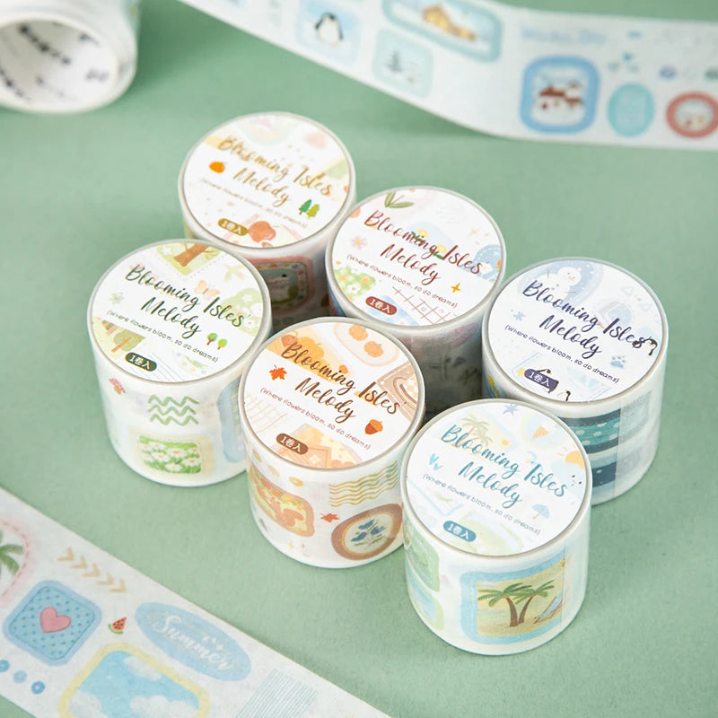 Fresh & Healing Washi Tape, High-Value Stationery & Unique Gift, Ideal for Journal Borders & Background Decor Qme