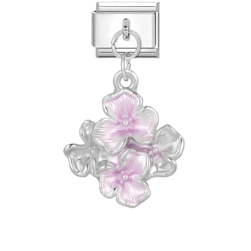 New 2026 Fashion Sweet Pink Moon Star Butterfly Pendant Italian Charm Links Fit 9MM Stainless Steel Bracelet DIY Making Gifts Qme Style 10