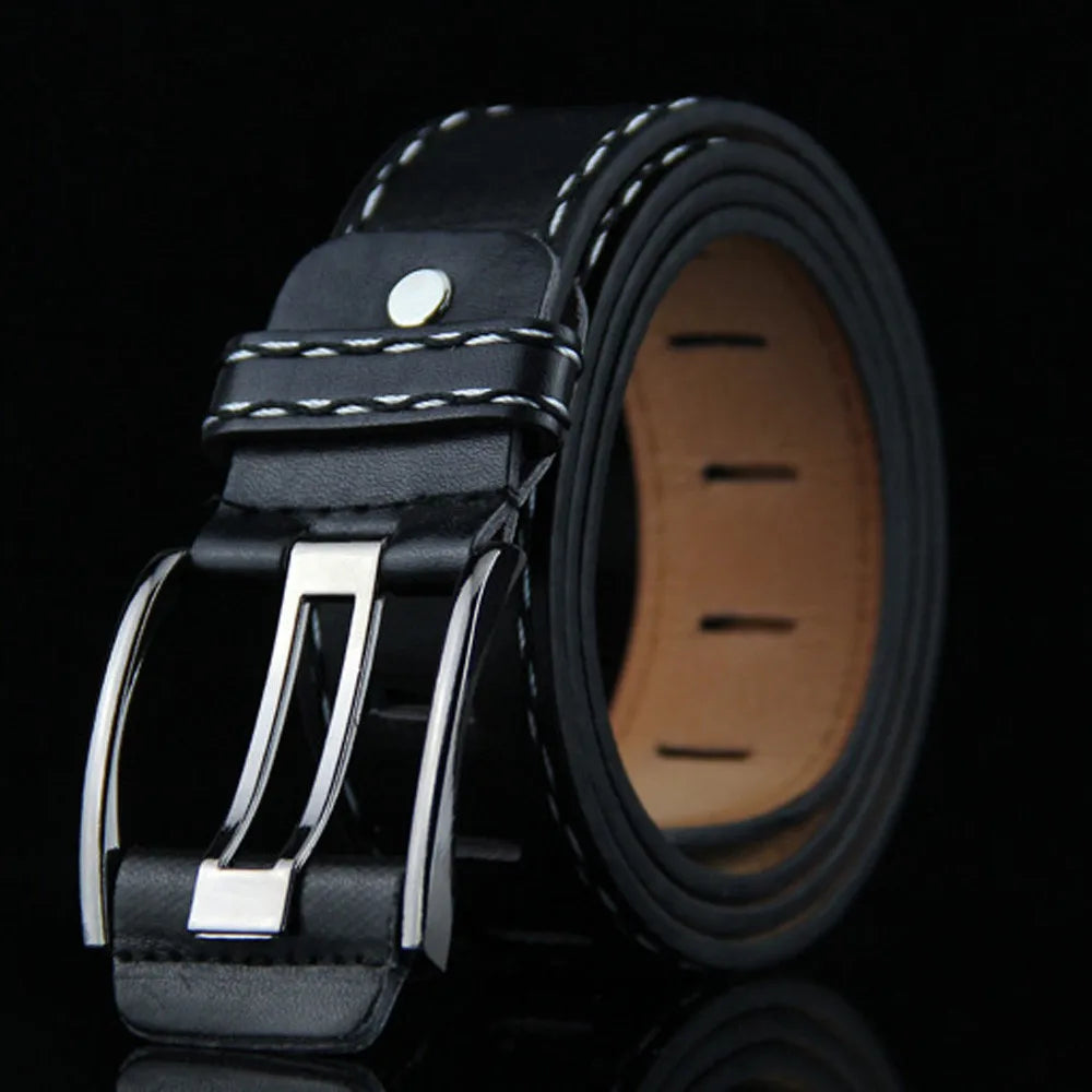 New Casual Men's Belt High Quality Designer Second Cow Leather Belts Strap Male Metal Smooth Buckle Fashion Buckle Waistband Qme Black