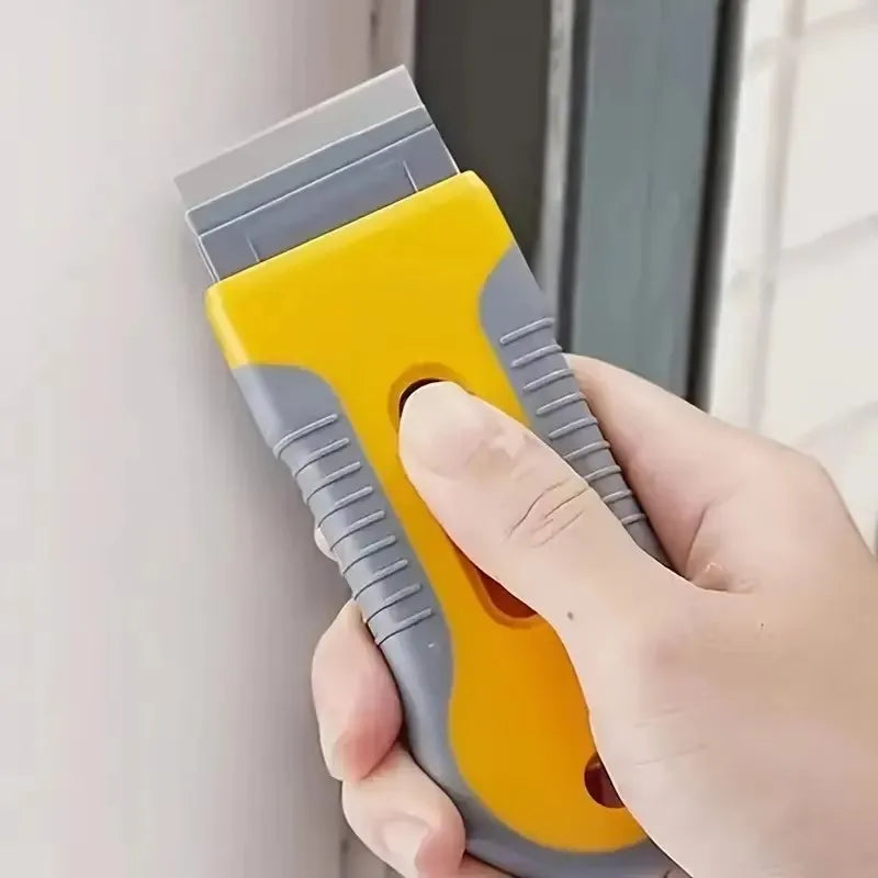 Ceramic glass scraper with retractable adjustable handle for removing labels, stickers from stoves, kitchens, and bathrooms Qme