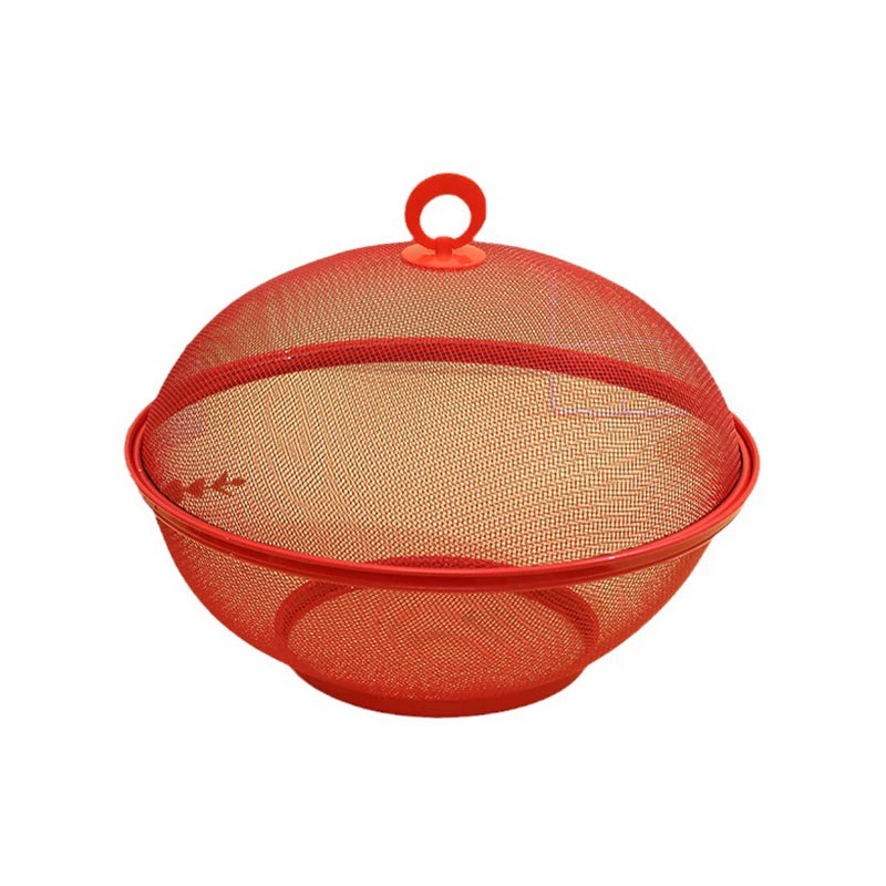 Portable Metal Storage Basket Lid Mesh Prevent Flies Fruit Kitchen Qme