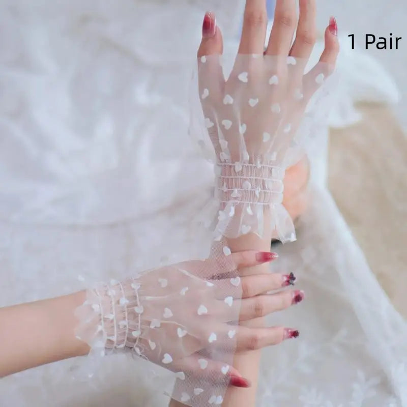 1 Pair Fashion Accessory Nail Art Heart Tulle Photo Glove Fake Qme White