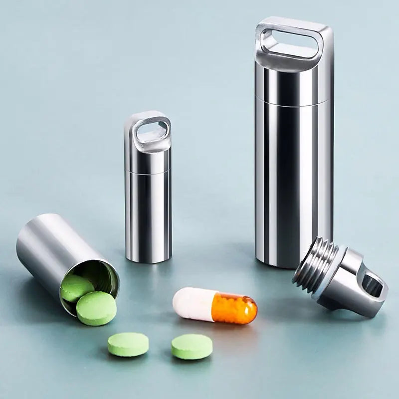 Mini Stainless Steel Sealed Capsule Waterproof Pill Box Camping Qme