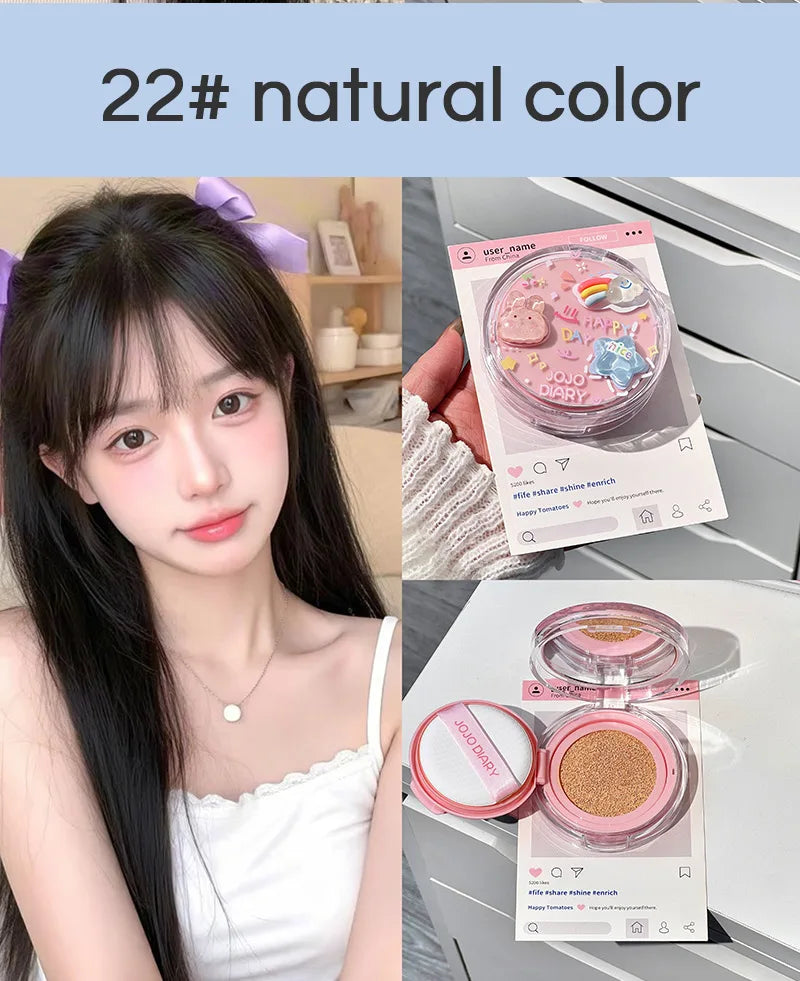JOJO Diary Korean Hydrating Air Cushion BB Cream Concealer Moisturizing Lasting Moisturizing No Stuck Waterproof and Sweat-proof Qme JJ077-22