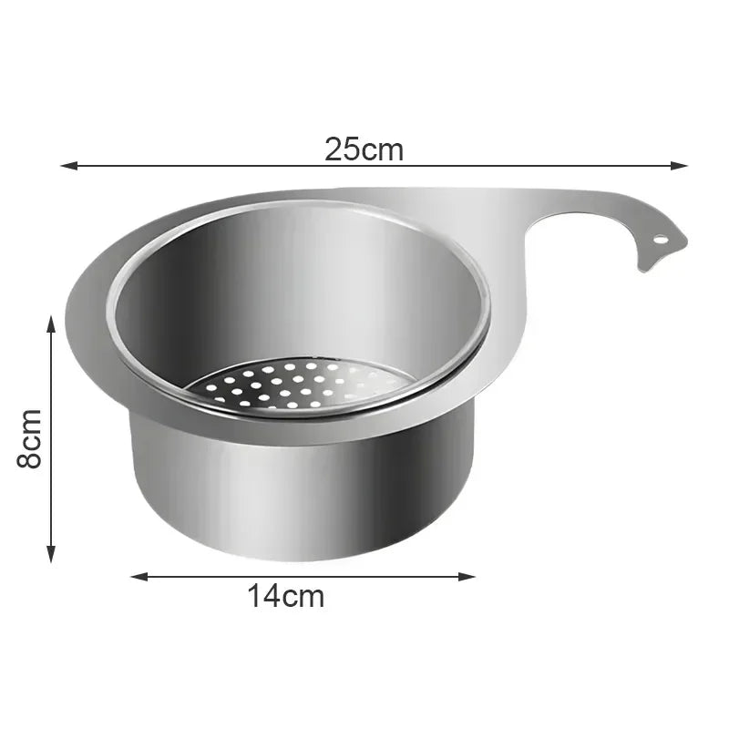 Stainless Steel Swan Sink Strainer Hanging Detachable Kitchen Sink Garbage Dry Wet Separation Filter Basket Kitchen Accessories Qme silver 25CM