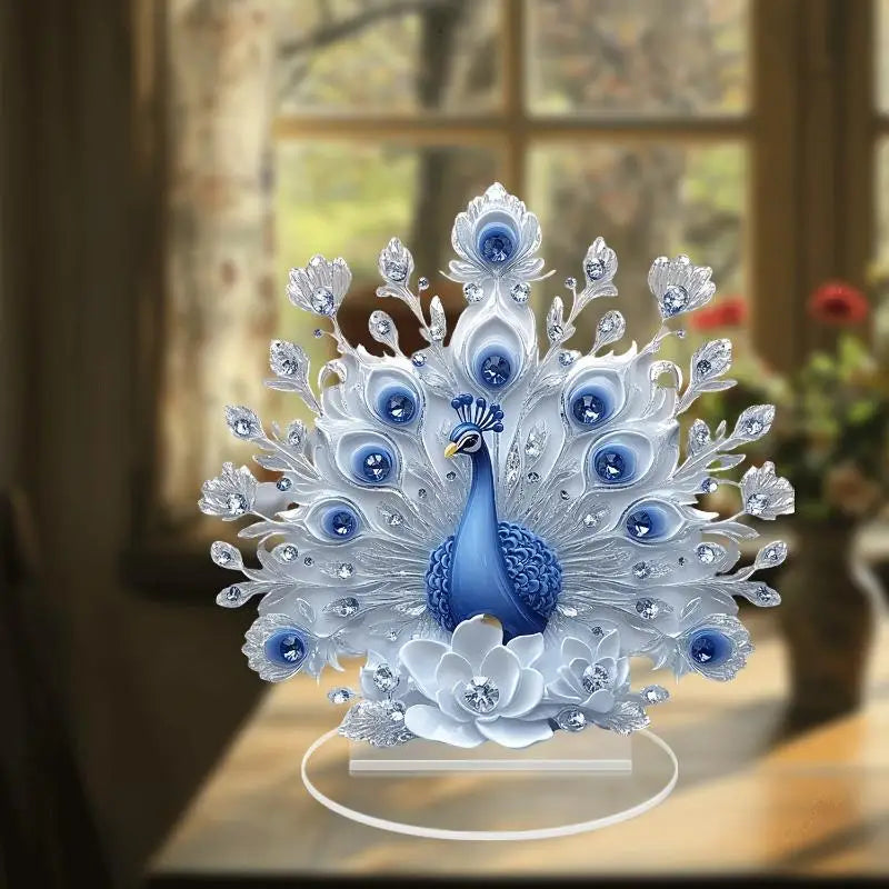 Office Housewarming Desktop Decor Ornament Peacock Figure Qme