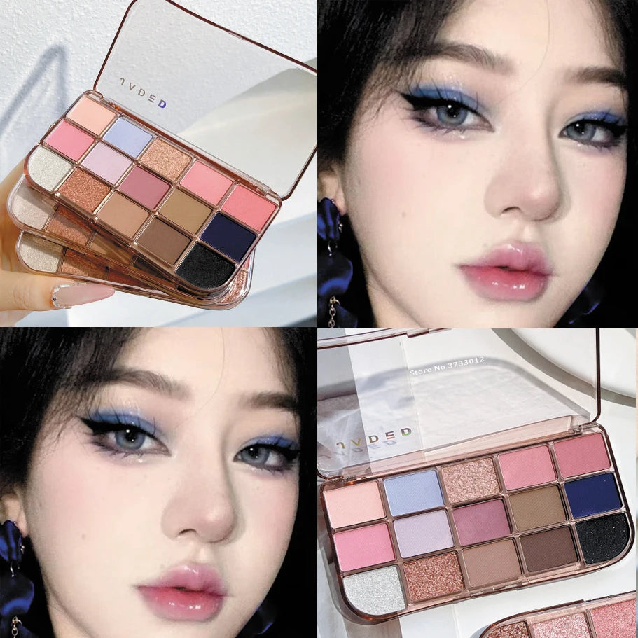15Colors Nude Pink Eye Shadow Palette Pearlescent Matte Lying Silkworm Brighten Low Saturation Earth Brown Color Daily Makeup Qme
