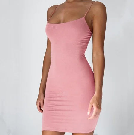 Sexy Spaghetti Strap Mini Dress 2023 Summer Women Bodycon Club Party Dresses Female Camisole Solid Black White Sheath Sundress Qme
