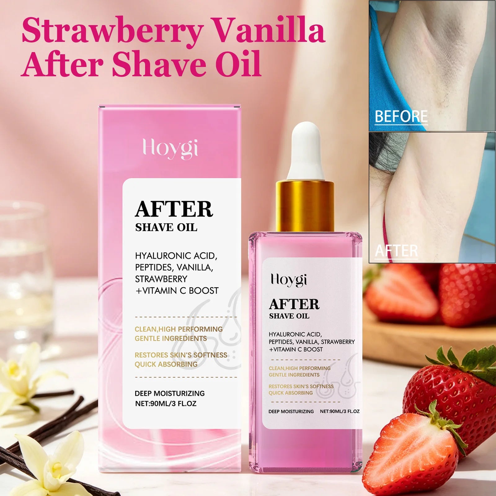Strawberry Vanilla After Shave Oil for Smooth Skin Moisturizing Soothing Depilation Essential Oil Prevent Ingrown Hairs & Drynes Qme