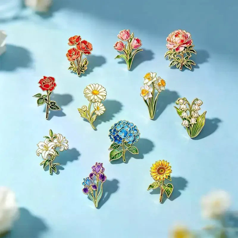 Fashion Elegant Botanical Enamel Flower Pins Assorted Plant Lapel Brooches Nature Badges For Womens Fashion Jewelry Accessories Qme