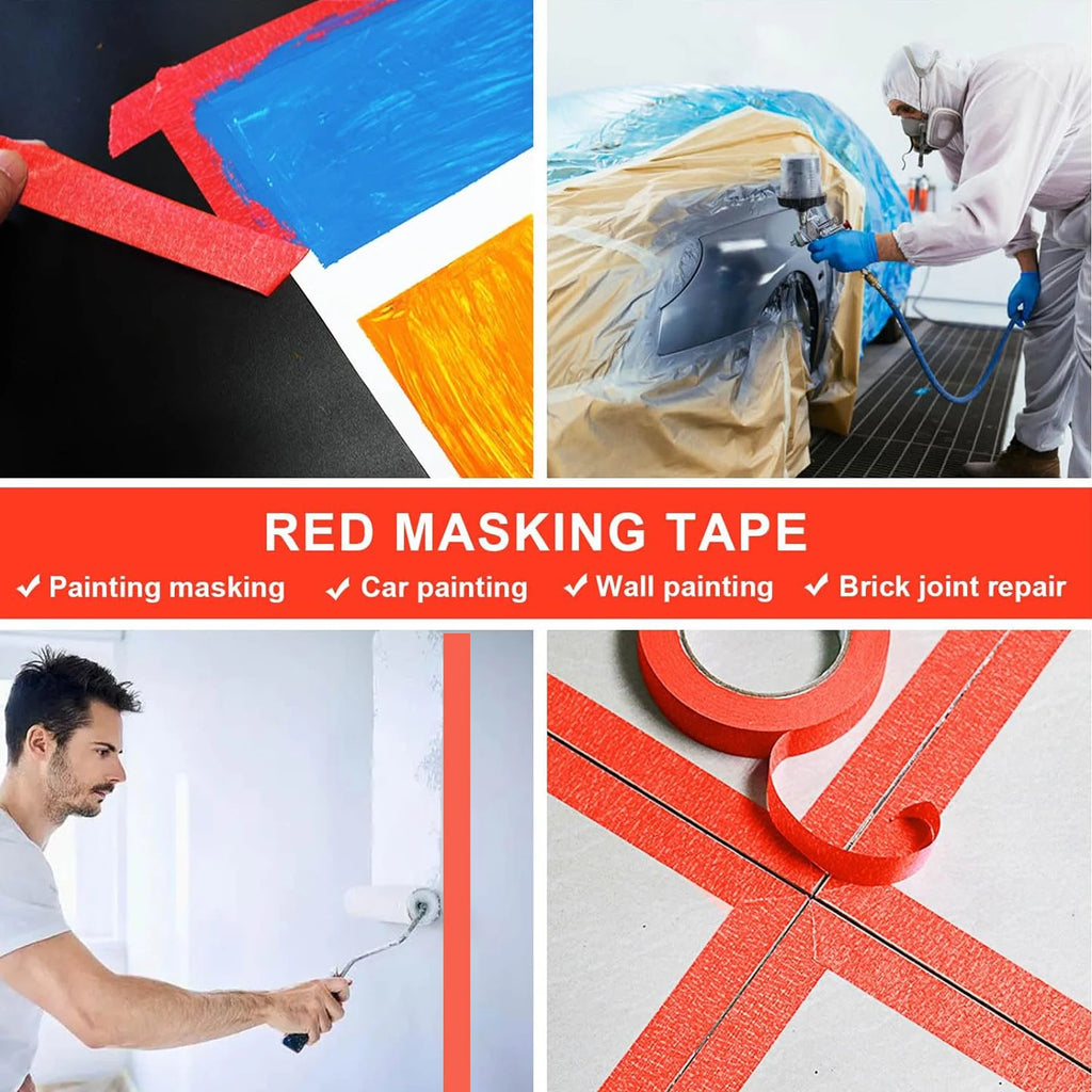 2cm 3/6 Rolls Red Painters Masking Tape Bulk Sharp Edge Line Technology, Residue-Free and Artisan Grade Wall Trim Tape Qme