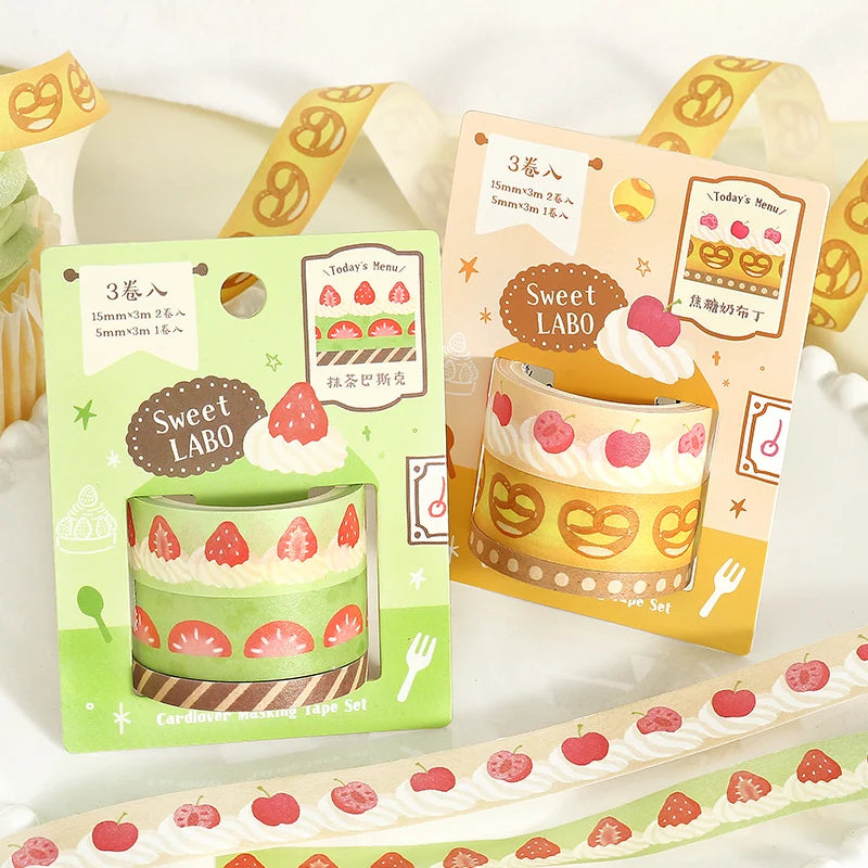 Retro Food and Desserts Japanese Stationery Tapes 3Rolls Creative DIY Scrapbooking Stickers Handbook Decorative Journal Supplies Qme