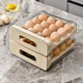Double-layer Capacity Pull-out Drawer Refrigerator Egg Storage Box Egg Storage Fresh-keeping Box 32 Grid Egg Box Qme 1pc Cream 2-tier