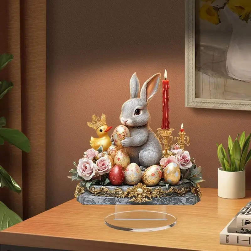 Cute Rabbit Desktop Ornament Easter Egg Shaped Cottage Acrylic 2D Flat Qme A9