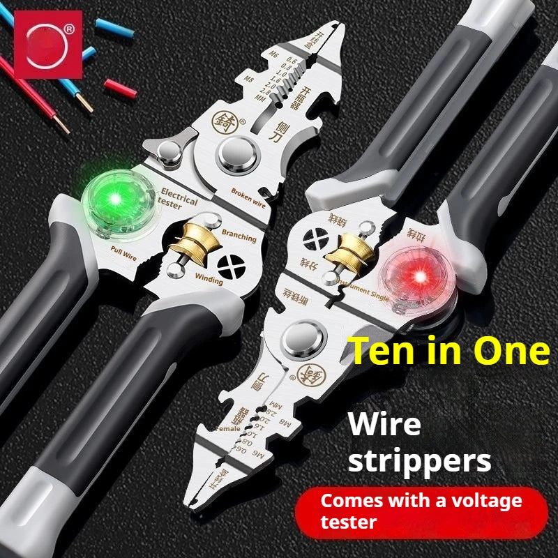 Wire Strippers Twister with Electricity Measurement Function 10 in1 Wire Stripping Pliers for Cutting and Pulling Qme