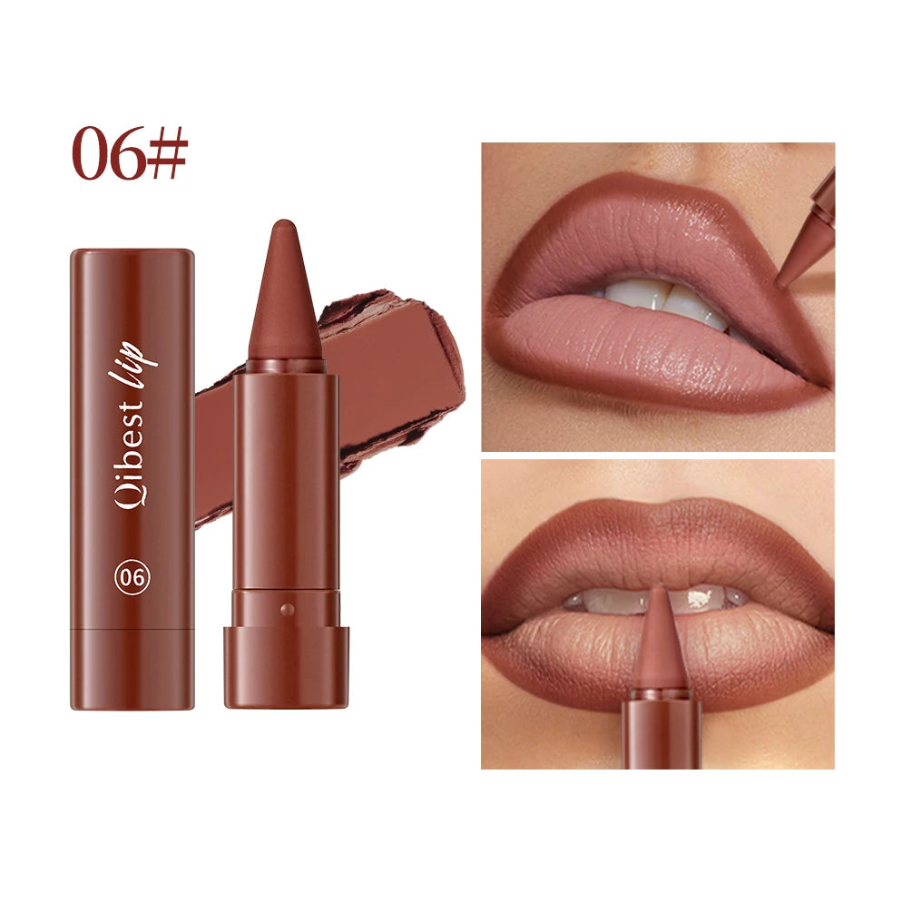 QIBEST Tapered Gradient Lipstick Lipliner Lasting Matte Nude Brown Lip Stain Waterproof Contouring Tint Lipliner Cosmetics Qme 06