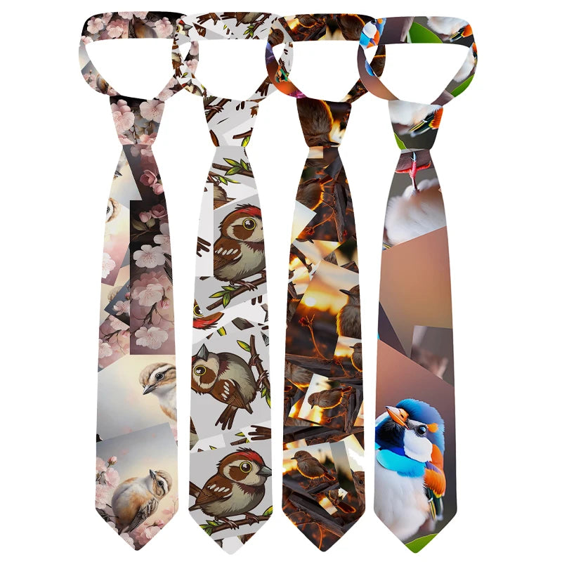 Funny Sparrow Print Tie Men Women Wide Casual Daily Business Shirt Qme