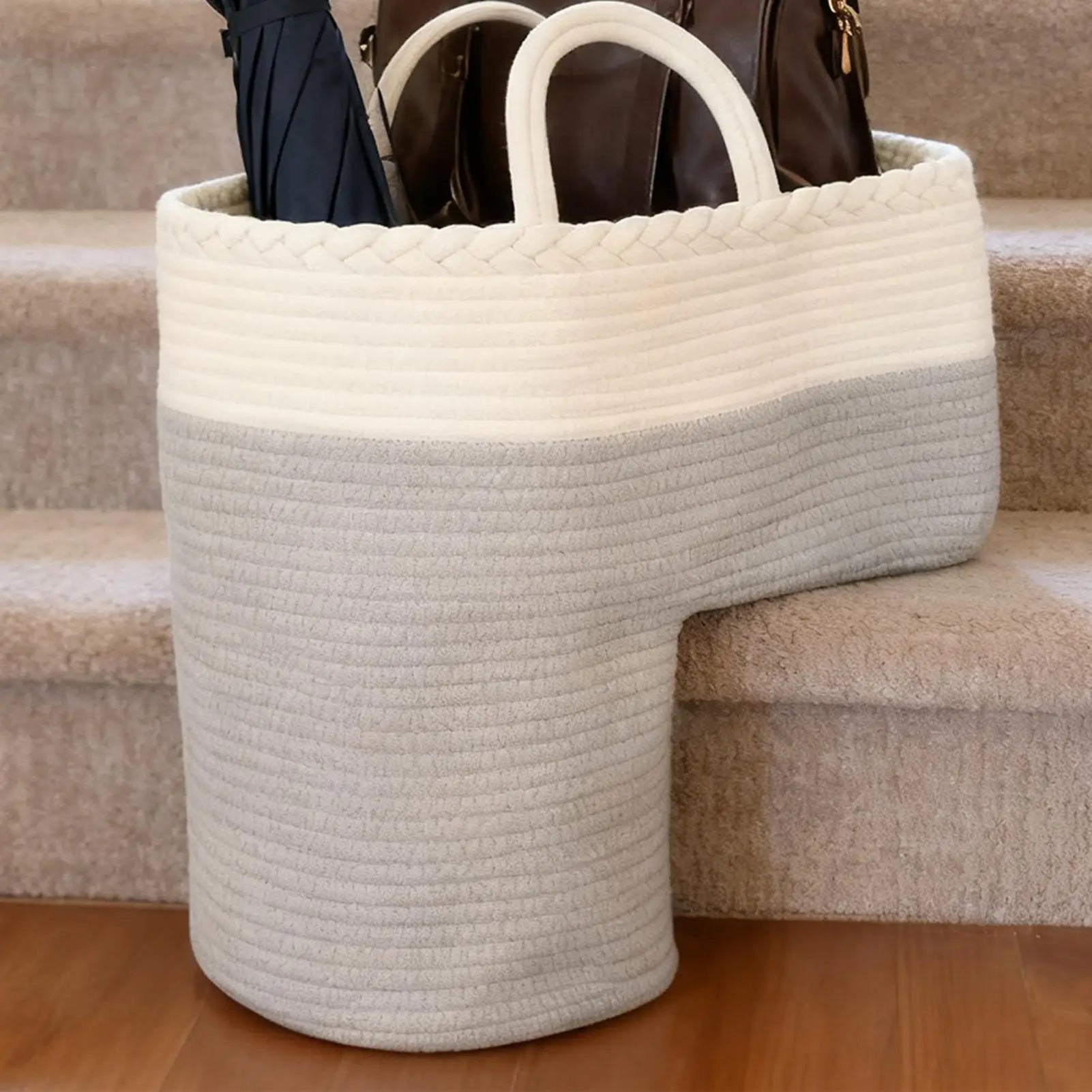 Stair Basket Foldable Woven Large Capacity Step Organizers Staircase Dirty Clothes Basket For Tools Office Apartment Household Qme